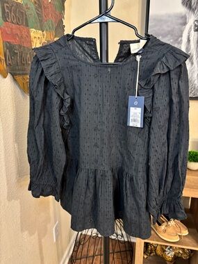 Universal Thread Black Eyelet Ruffle Peplum Top